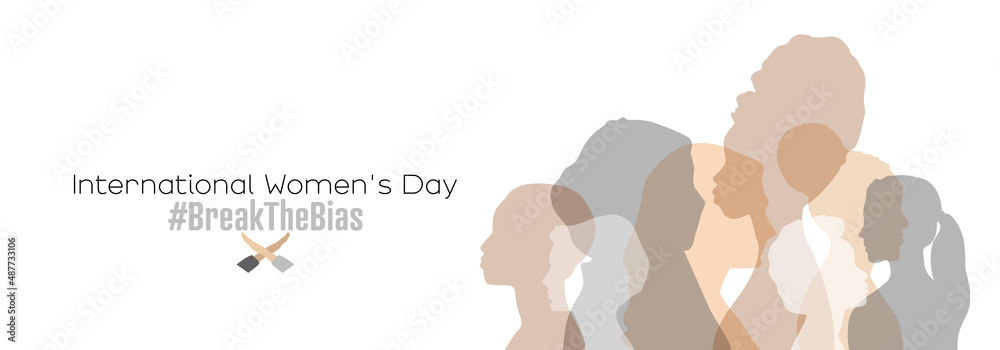 International Women's Day banner. #BreakTheBias Women of different ages stand together.