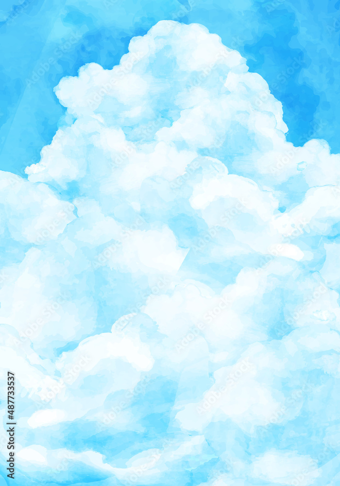 青空と入道雲の水彩のベクターイラスト背景