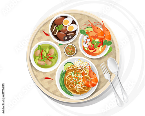 Thai food set traditional , Asian food menu vector illustration