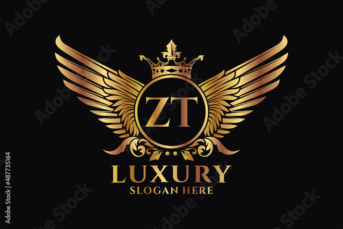 Luxury royal wing Letter ZT crest Gold color Logo vector, Victory logo, crest logo, wing logo, vector logo template. photo