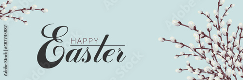 Easter banner with willow. Horizontal poster, header or banner for website