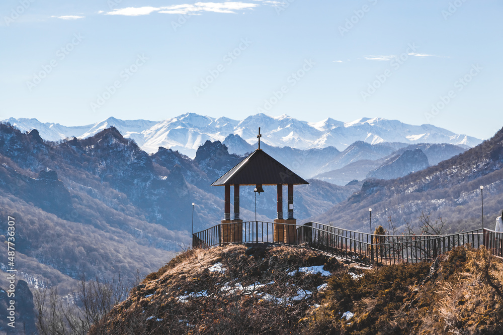 gazebo for meditation high in the mountains