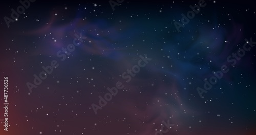 Realistic night background with clear dark sky and shining star. Space universe with milky way galaxy. Abstract cosmos starry vector texture