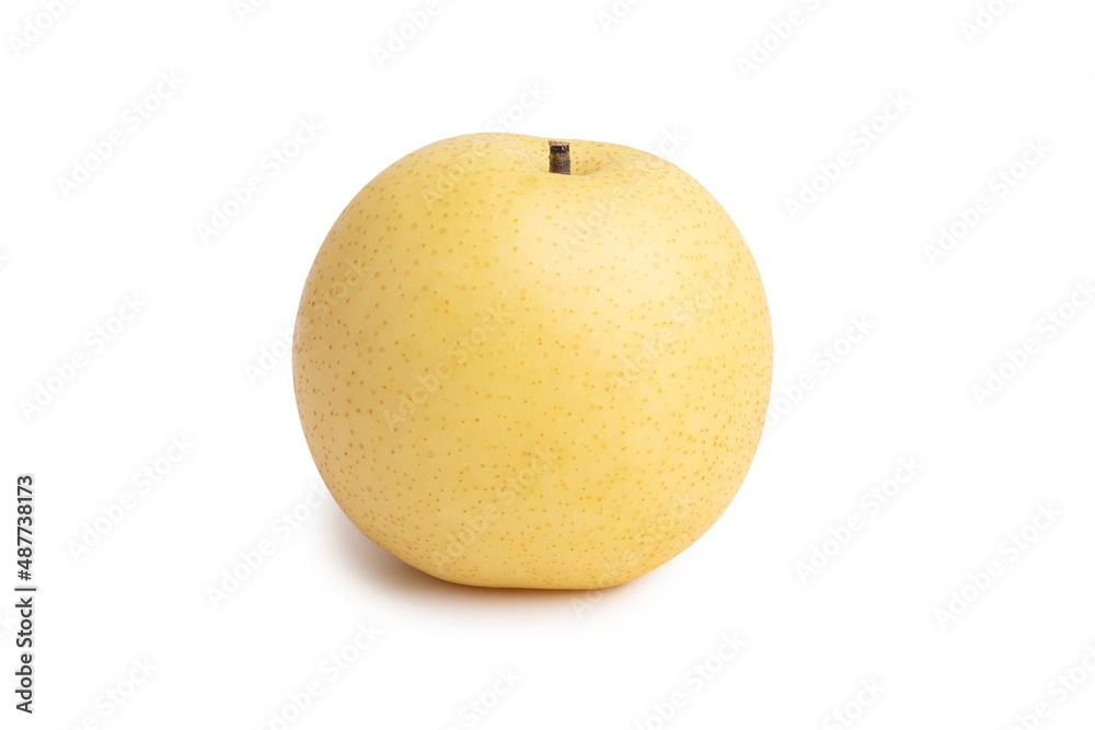 Cutout of Asian golden pear in whole fruit isolated on white background with clipping path.