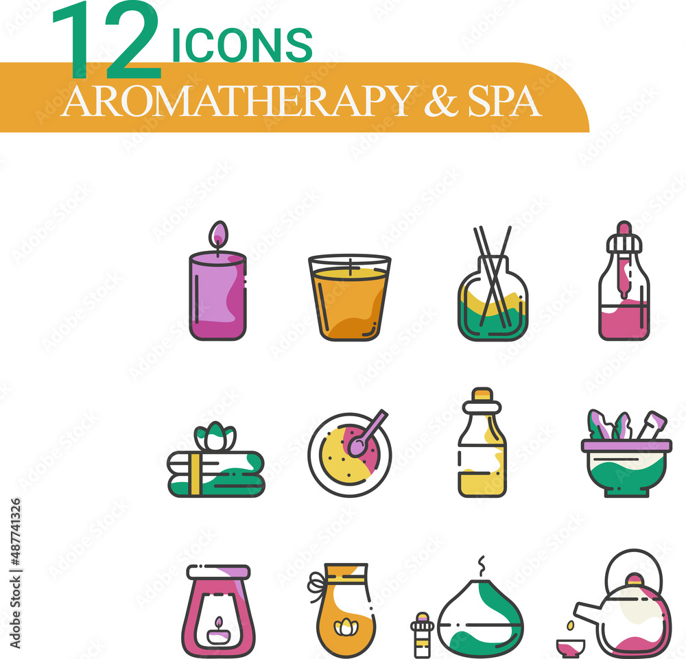 Aromatherapy spa linear icons for web design mobile apps for packaging ...