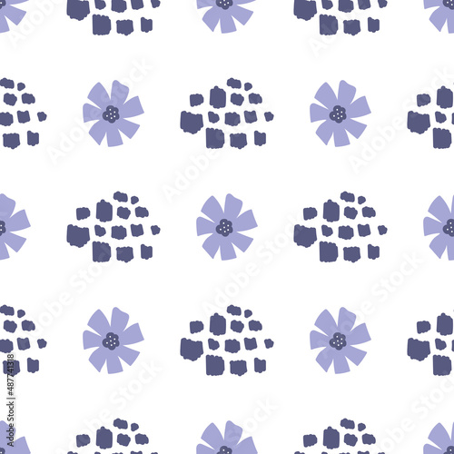 Very peri floral pattern. Tropical jungle animal spots and flowers in very peri color. Summer tropical seamless background. Hand drawn botanical nature design Vector illustration.