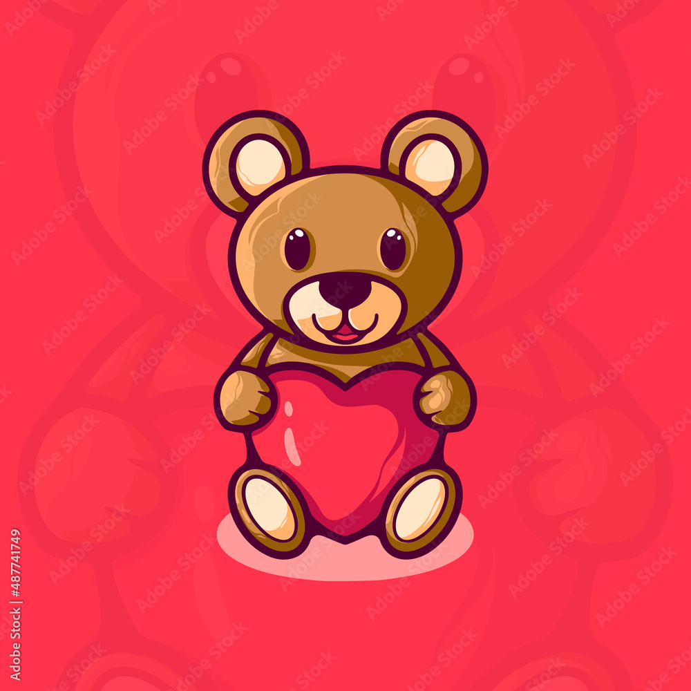Obraz premium Bear Falling in Love Cartoon