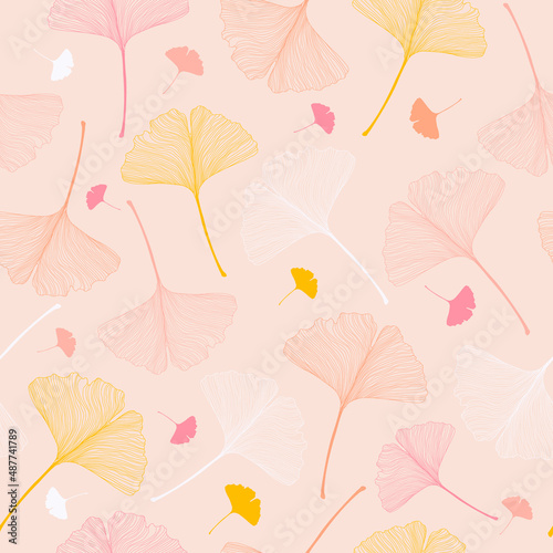Seamless pattern. Ginkgo leaf vector background. Leaves graphic texture for fabric, fashion print, wallpaper, wrapping paper, printing