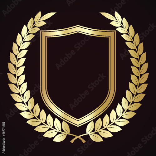 golden laurel wreath with shield / vector illustration
