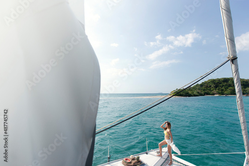 Luxury yacht woman enjoying and relax on vacation.