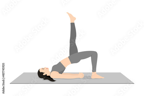 One Legged Bridge Pose, One Legged Half Wheel Pose. Beautiful girl practice Eka Pada Setubandha Sarvangasana. Young attractive woman practicing yoga exercise. working out, black wearing sportswear