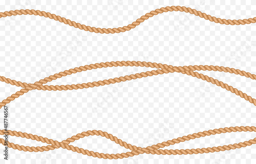 Vector set of nautical rope png. Nautical rope, whip on an isolated transparent background. Straight or twisted rope PNG. Decorative element.