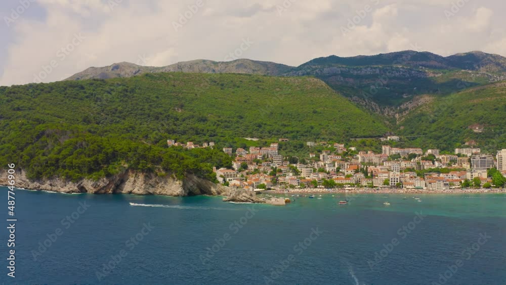 Aerial view on coast Petrovac city in Montenegro. Nature and species in Petrovac Aerial view on coast Petrovac city in Montenegro. Nature and species in Petrovac