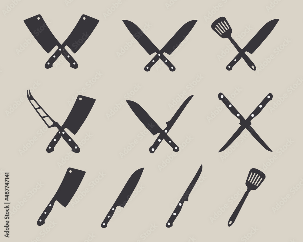 Crossed cleavers knives. Design elements for menu, poster, emblem, sign. Crossed cleavers knives. Design elements for menu, poster, emblem, sign.