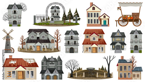 Set of abandoned houses and buildings