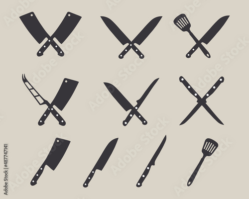 Crossed cleavers knives. Design elements for menu, poster, emblem, sign.