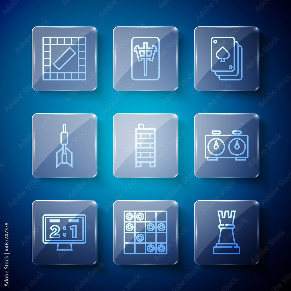 Set line Sport mechanical scoreboard, Board game of checkers, Chess, Playing cards, Mahjong pieces, Dart arrow, and Time chess clock icon. Vector Set line Sport mechanical scoreboard, Board game of checkers, Chess, Playing cards, Mahjong pieces, Dart arrow, and Time chess clock icon. Vector