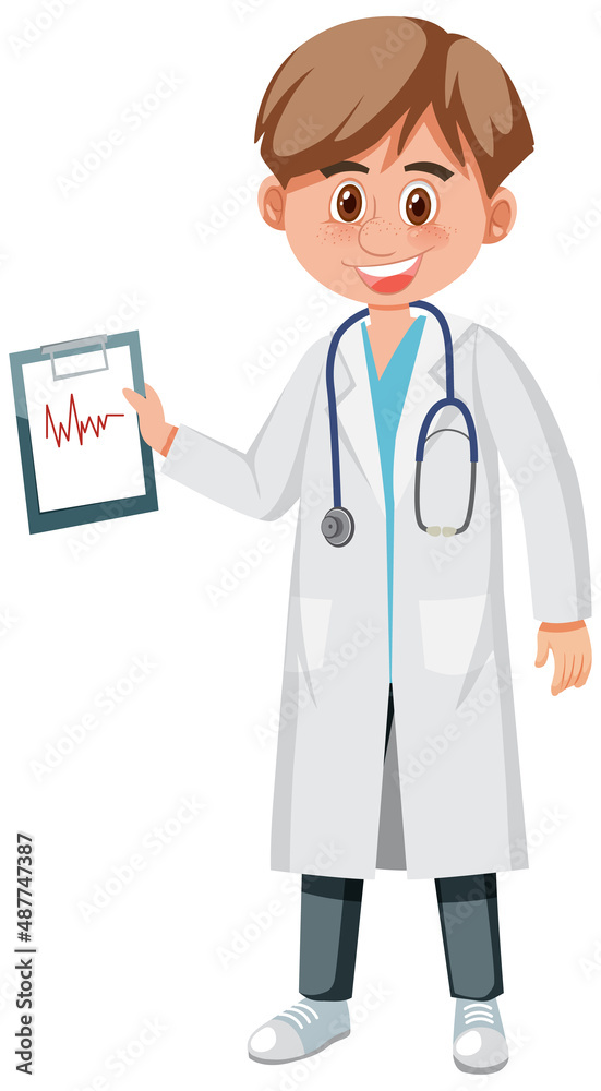 A male doctor cartoon character on white background