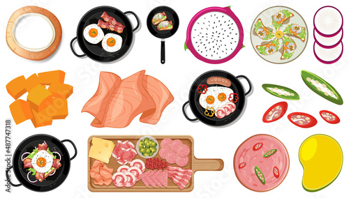 Collection of food ingredients on white background