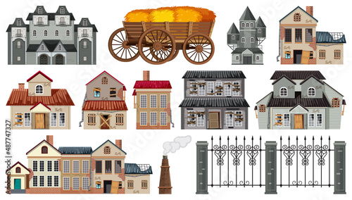 Set of abandoned houses and buildings