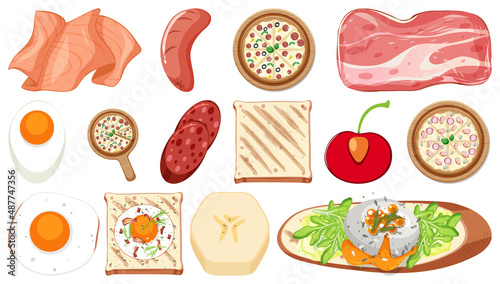 Collection of food ingredients on white background