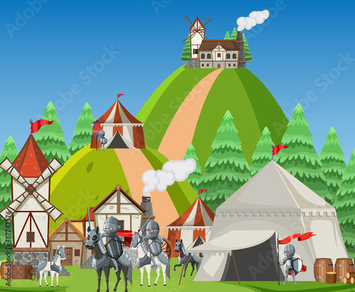 Fototapeta Naklejka Na Ścianę i Meble -  Medieval army camp scene