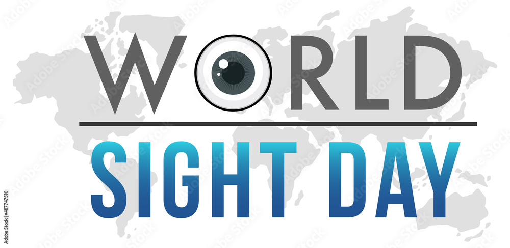 World Sight Day word logo on silhouette world map