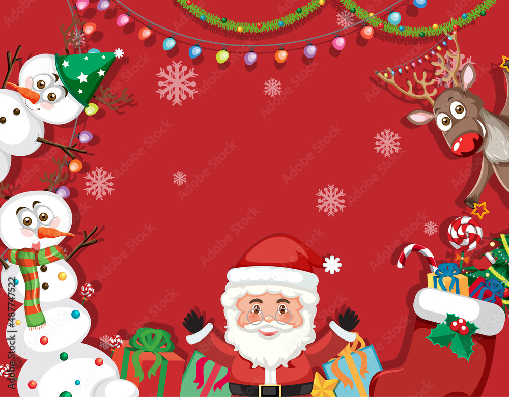 Christmas background template with Santa Claus and friends