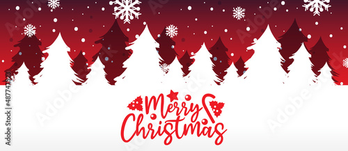 Merry Christmas banner with white pine silhouette