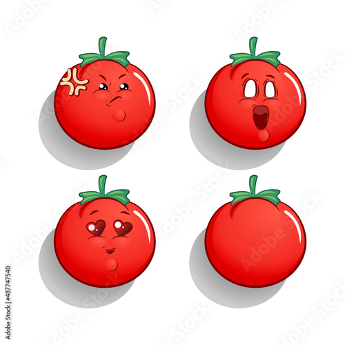 tomato emotikon of feeling annoyed, amazed, in love, and empty