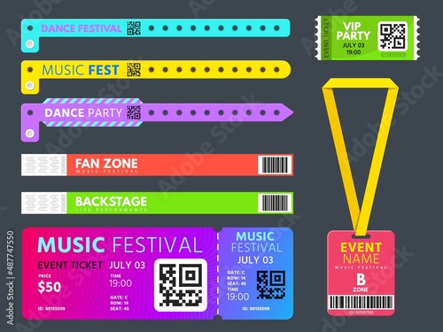 Fotografija Event tickets, entrance bracelets and badge for access control