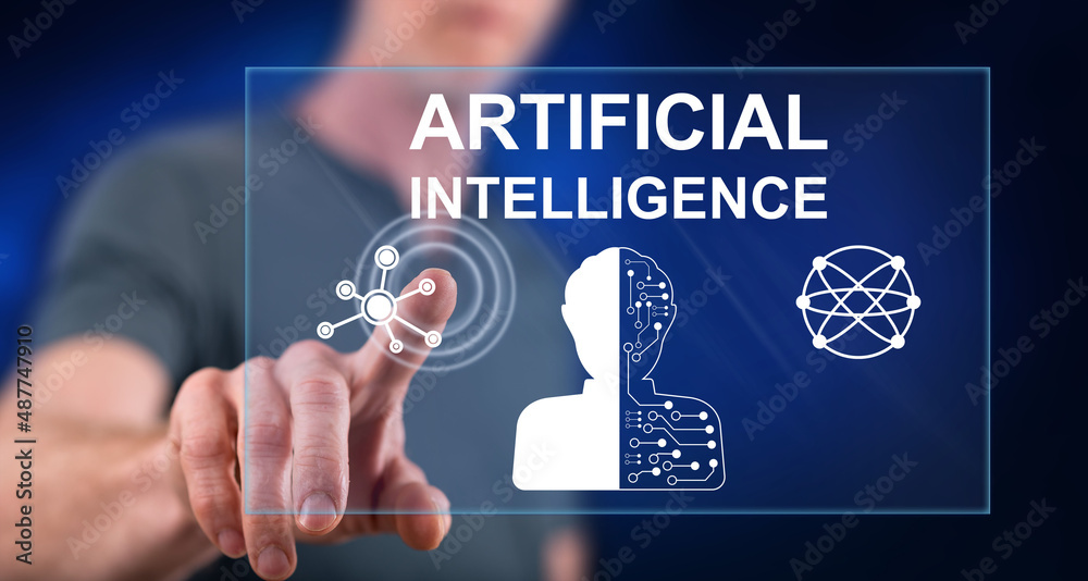 Fototapeta premium Man touching an artificial intelligence concept