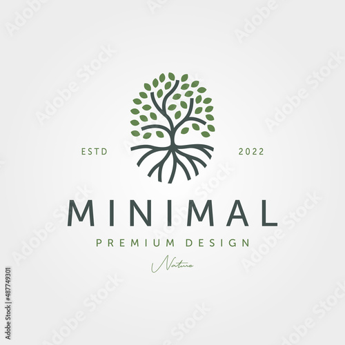 Fotobehang root of the tree minimal logo vector symbol illustration design, nature tree lin