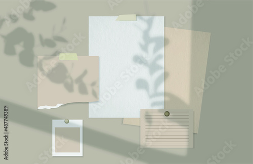 paper mock up stationery top down view. template design placeholder for greeting card, wedding invitations and buisness branding material presentation. all vector realistic mockup