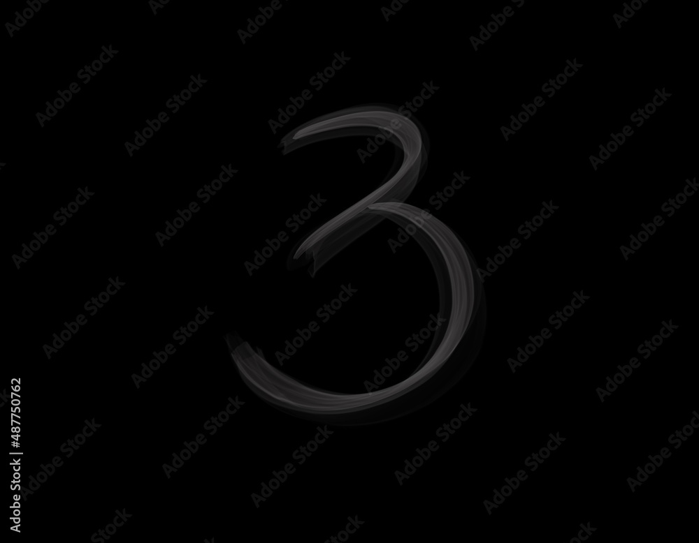 realistic 3 number shape of smoke spreading on dark background