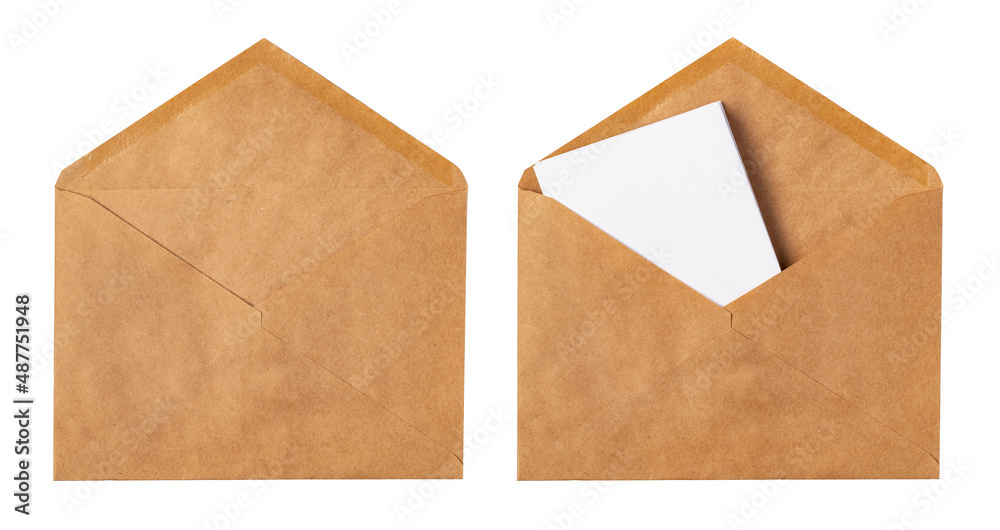 Brown craft envelope isolated on white background