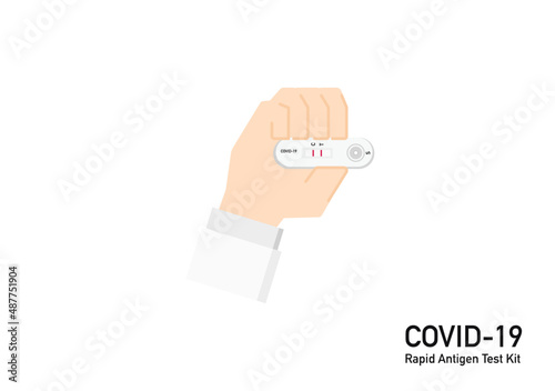 Covid 19 antigen test kit positive resulted on technician hand vector isolated on white background ep21