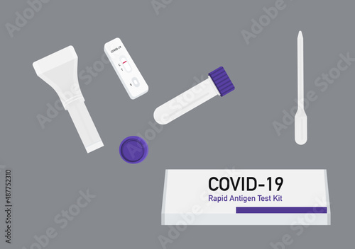 saliva swab covid 19 rapid antigen test kit vector set isolated on dark background ep46