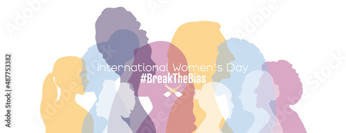 International Women's Day banner. #BreakTheBias Women of different ages stand together. photo