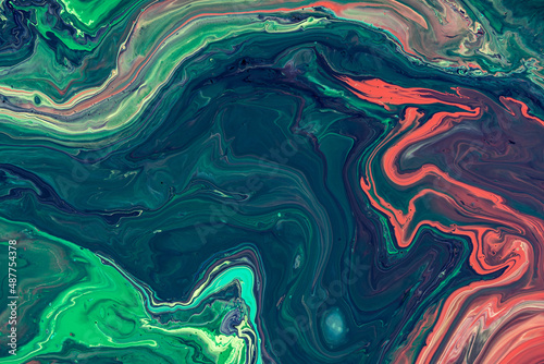 Marble pattern from colored liquid acrylic paints. Colorful abstract background
