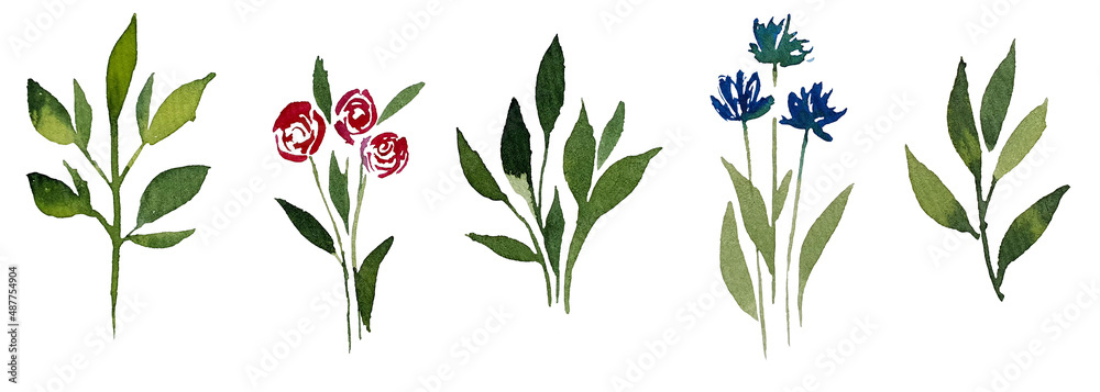 Set of watercolor design elements of the garden rose collection dark blue flowers, leaves, green branches, botanical illustration, isolated on a transparent background
Set of watercolor design elements of the garden rose collection dark blue flowers, leaves, green branches, botanical illustration, isolated on a transparent background