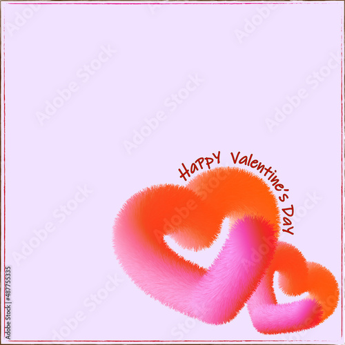 Two tone 3D heart painting on a light pink background. Valentine's day card. It is a 3D vector work.