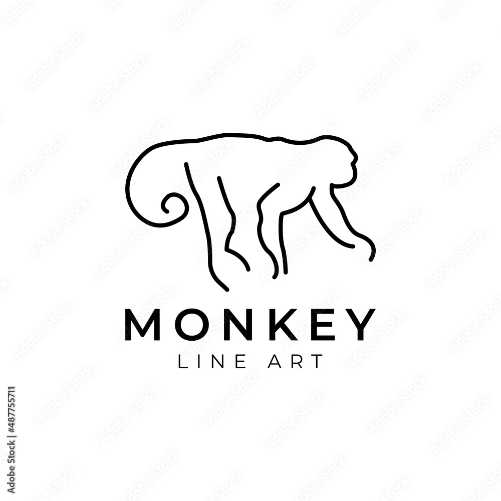 Monkey Line Art vector icon logo design