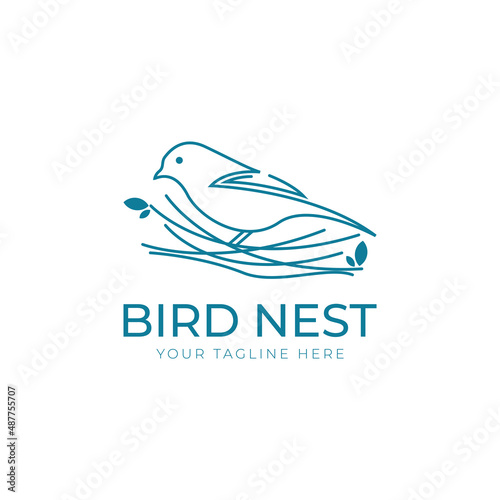 Fototapeta Naklejka Na Ścianę i Meble -  modern line art outline bird and nest logo design vector