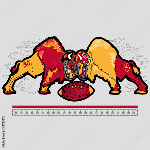 Two buffaloes clashing with football helmet on. Buffalos mascots of an american football team. Football concept illustration concept.