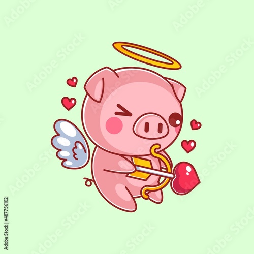 Canvastavla Cute pig cupid holds a crossbow