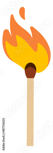 Burning match icon. Wooden stick in fire flame