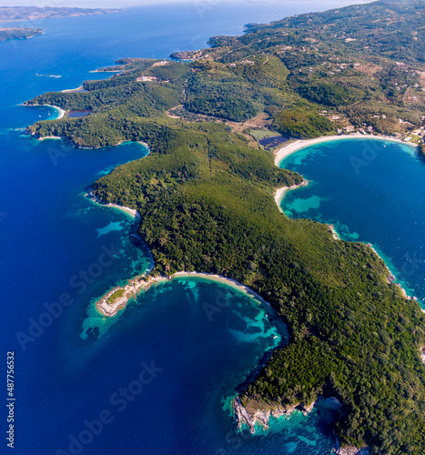 Panoramic aerial view of Avlaki beaches in corfu greece