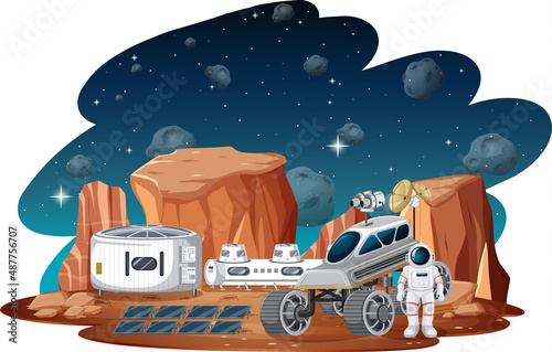 Space station on planet landscape