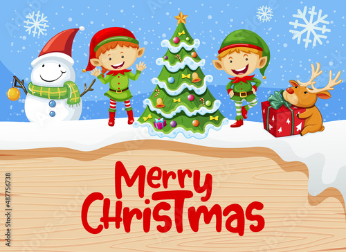 Merry Christmas banner design with Christmas characters